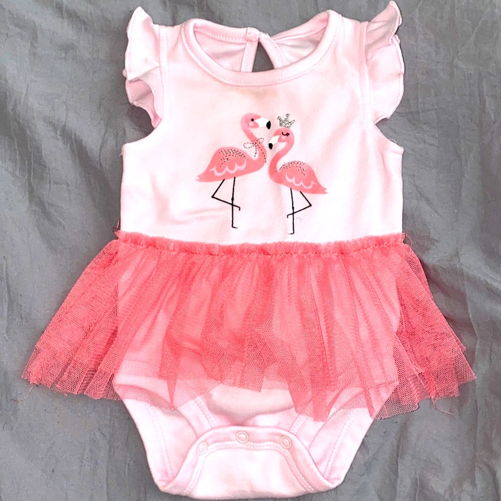 Baby Girl Pink flamingo tutu Onsie dress.